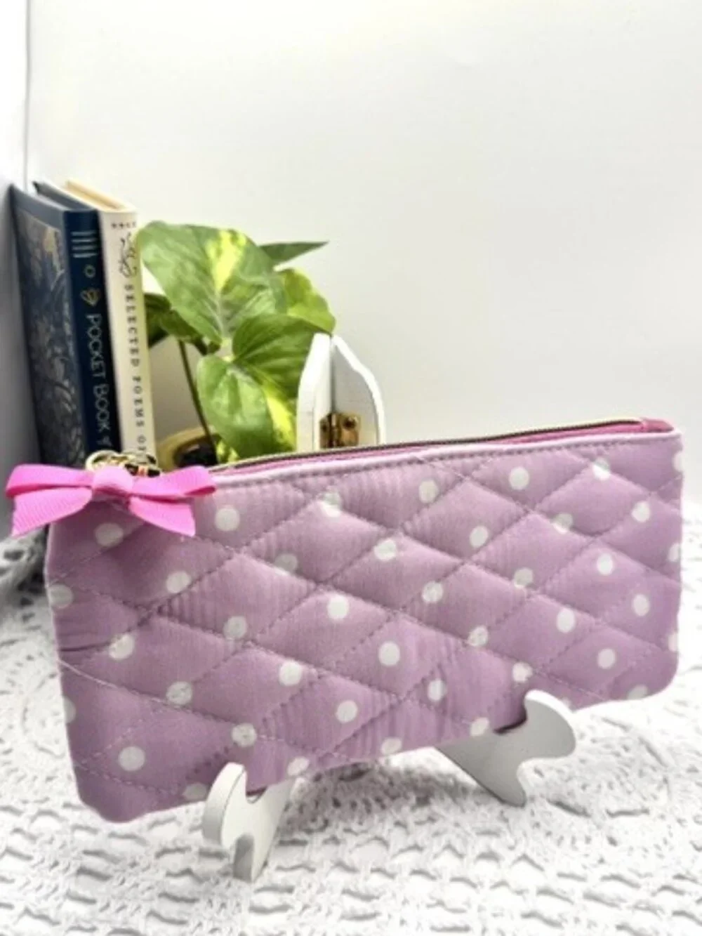 Pink polka dot pouch